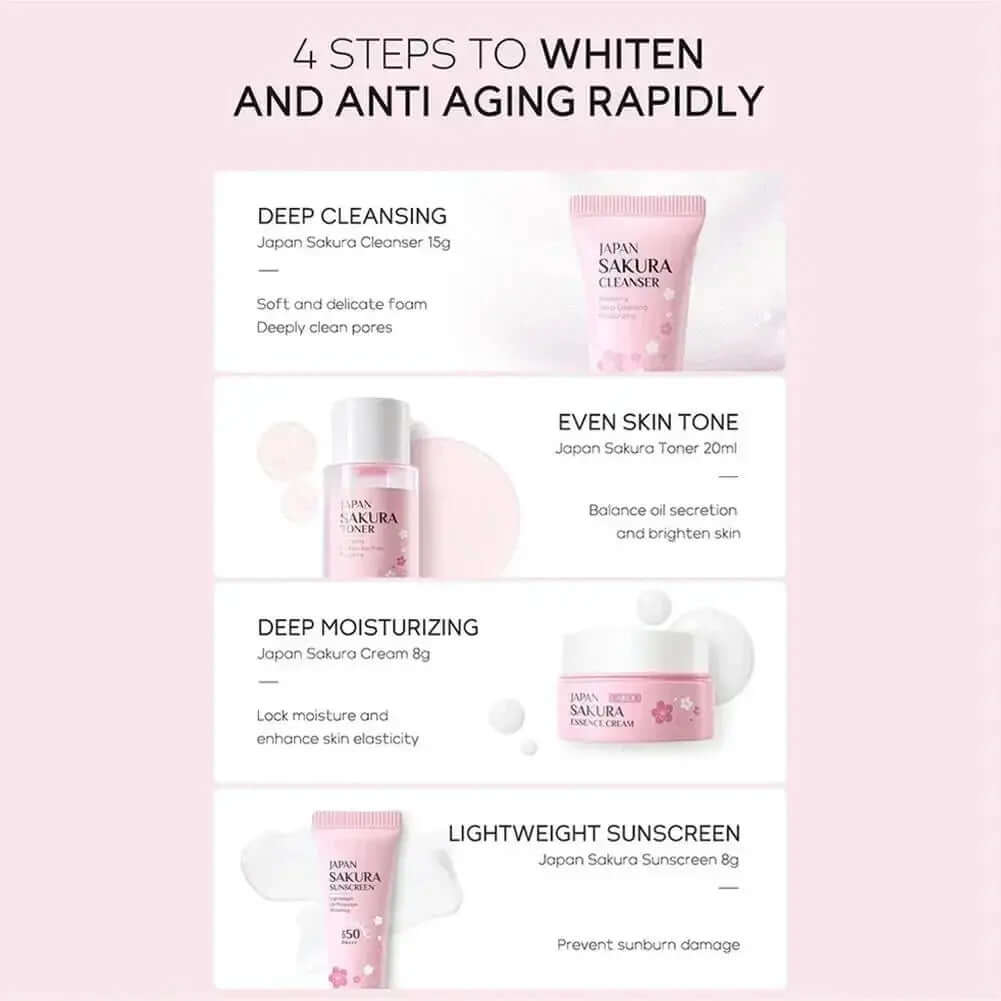 4pcs/Bag Sakura Skin Care Sets Facial Cleanser - The Skin Essence